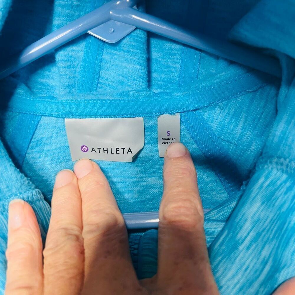 Athleta Sea Blue Zip Up Hooded Sweatshirt Sz S - Picture 4 of 9